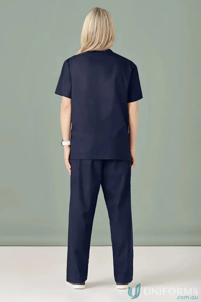 Navy blue women’s classic scrub bootleg pant made from soft-touch fabric for comfort