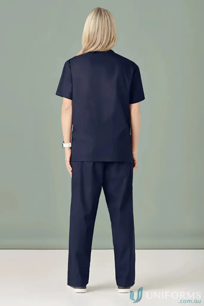 Navy blue women’s classic scrub bootleg pant made from soft-touch fabric for comfort