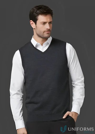 Man in a dark Milano Knit Vest from Biz Collection Milano with modern fit
