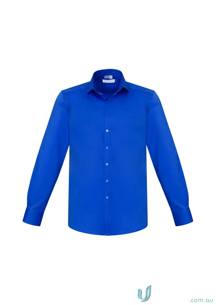 Blue long-sleeved dress shirt from YR Mens Biz Collection Monaco with modern narrow collar