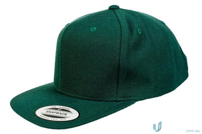 Green snapback cap from Yupoong Classic Flat Peak Cap, perfect for uniforms and workwear