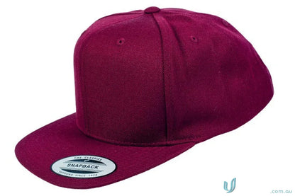 Maroon flat-brimmed snapback cap from Yupoong Classic Workwear collection