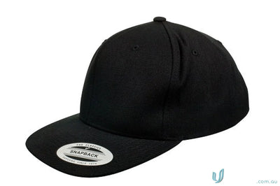Black snapback baseball cap Yupoong Classic Flat Peak Cap ideal for uniforms and workwear