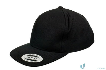 Black snapback baseball cap Yupoong Classic Flat Peak Cap ideal for uniforms and workwear