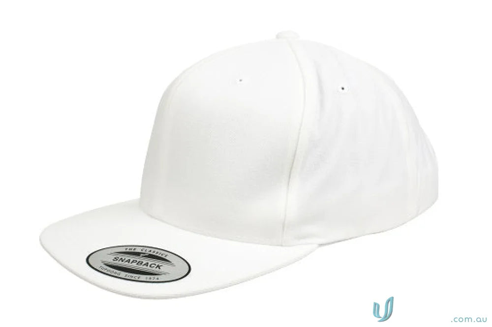 White snapback cap from Yupoong Classic Flat Peak Cap perfect for uniforms and workwear