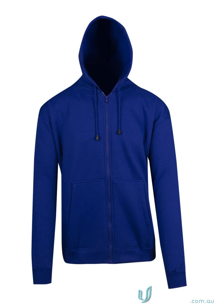 Blue zip hoodie with pocket, great for workwear and uniforms, casual vibe