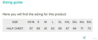 Clothing size chart for Zip Hoodie with Pocket, perfect for uniforms and workwear