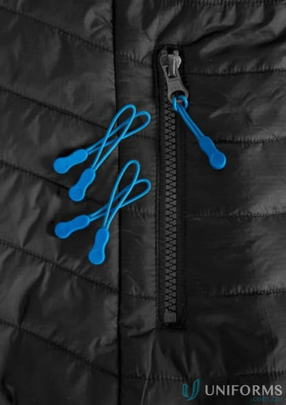 Black quilted Zippies jacket with eyelet head zippers from collection Zippies J744