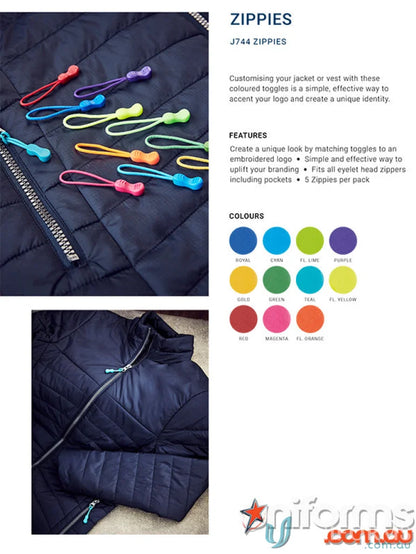 Promotional zipper toggles for collection Zippies J744 eyelet head zippers powerful solution