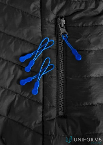 Black quilted Zippies jacket with eyelet head zippers from collection Zippies j744