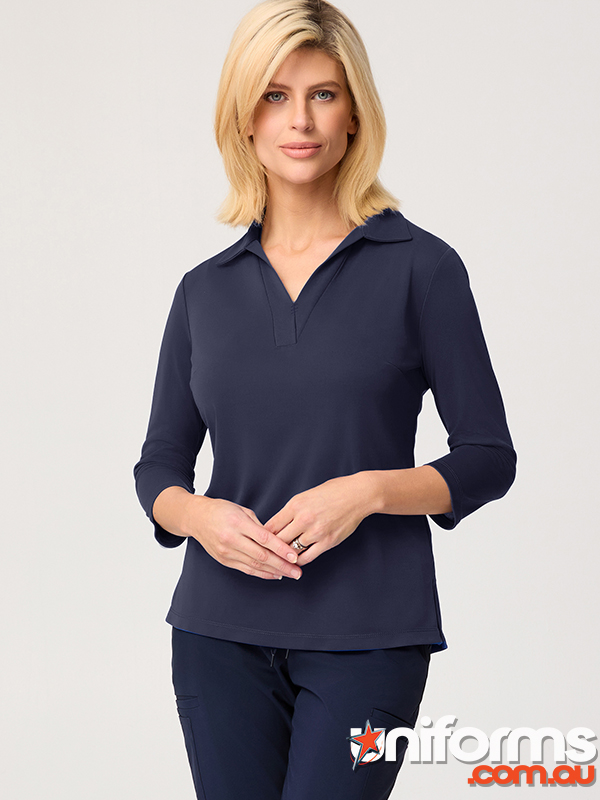 City Collection Ella 3qrt Sleeve Detail Polo Top (2273) - Charcoal color, designed for comfort and durability in uniforms.
