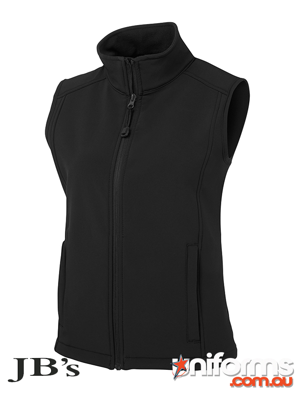 Showcasing the JB's Ladies Layer Softshell Vest 3JLV1 in Black.