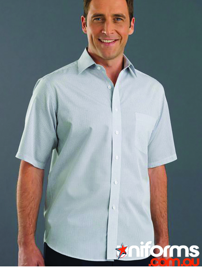 425_Grey_jpg__1701656015_657.jpg Keval Mens Short Sleeve Mini Check Shirt - SKU 425-JK - Elegant Blue Design for Professional Attire