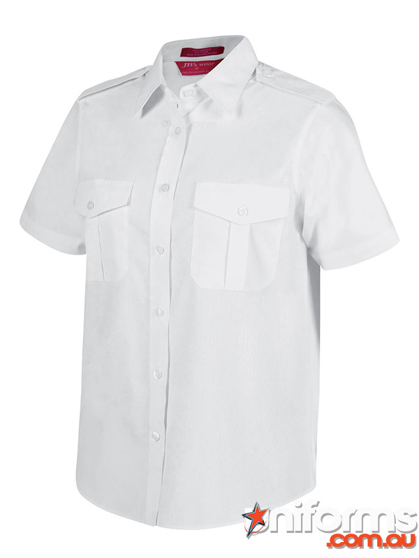 JB's Ladies Epaulette Short Sleeve Shirt 6ESS1 in White