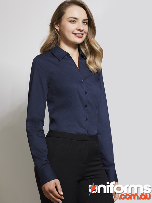 Biz Collection Ladies Monaco LS Shirt (S770LL) - Classic white long sleeve shirt, a staple for any professional wardrobe.
