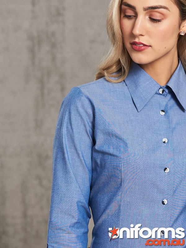 bs04_winning_spirit_aiw_benchmark_uniforms__1563328709_179.jpg Winning Spirit Ladies 3qtr Chambray Shirt (BS04) - A stylish and comfortable workwear option for modern professionals. Perfect for enhancing your corporate image with quality uniforms.