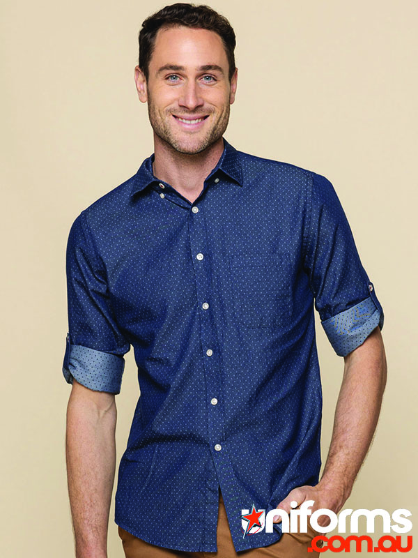 Wellington Denim Dobby LS Shirt in Navy - A stylish and durable choice for both work and casual wear.