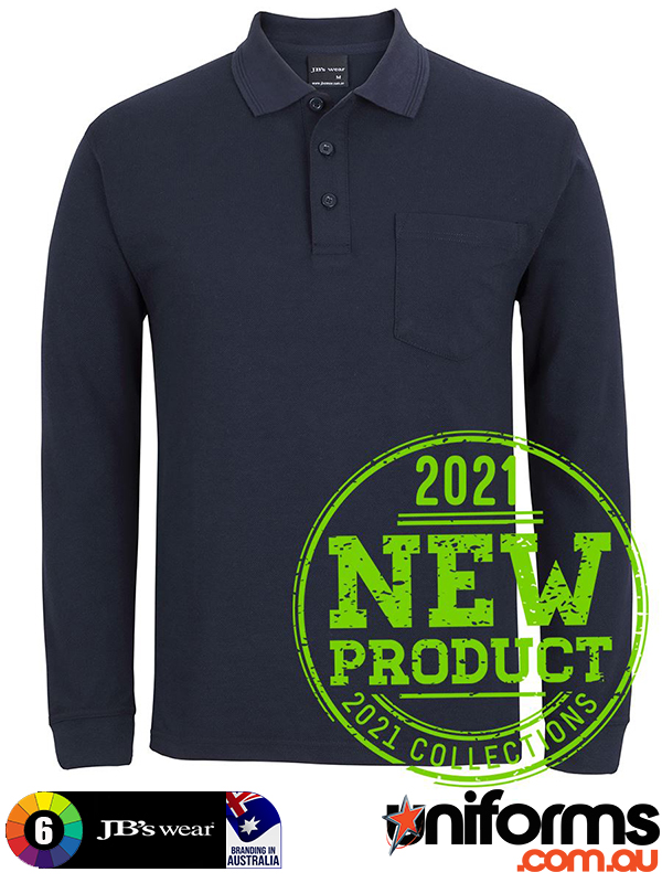 Showcasing the JB’s 210 Long Sleeve Pocket Polo Code 210LP in Navy.