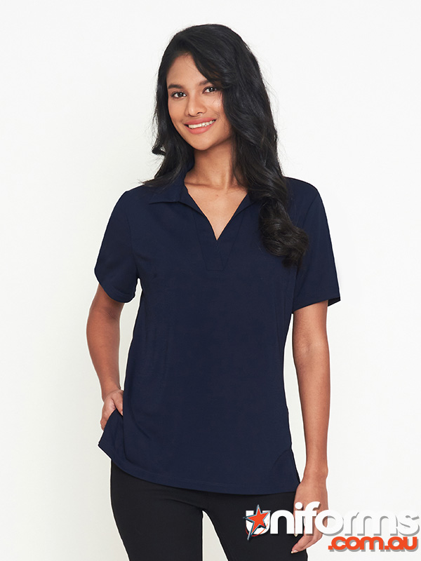 City Collection Ella Short Sleeve Detail Polo Top (2274) - Charcoal color, designed for durability and style. Perfect for workwear and professional settings.