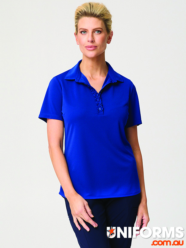 City Collection Bella Short Sleeve Frill Placket Top (2276) - The black variant offers a sleek look, ideal for any work environment.