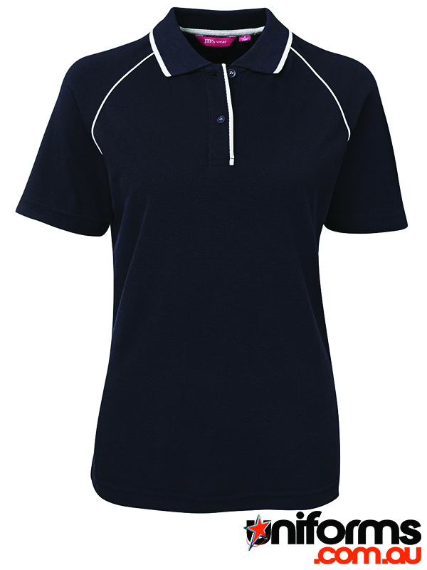 Showcasing the JB's Ladies Raglan Polo, Code S2LRP in Navy/White.
