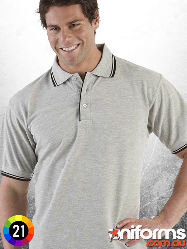 A man smiling while wearing the the JB's Contrast Polo Code 2CP in 13% Marle/Black.