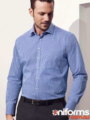 BIZ COLLECTION Men's Newport Long Sleeve Shirt in French Navy - Back View - SKU 42520