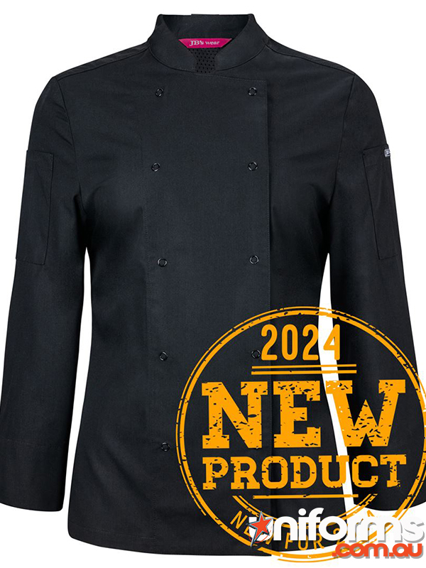 JB's Ladies L/S Snap Button Chef Jacket 5CJL1 in Black
