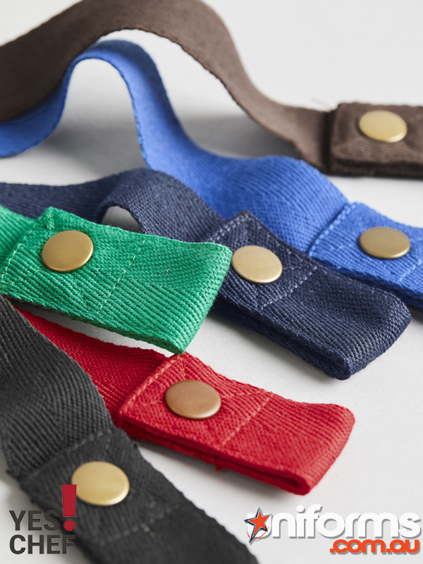 A collection of Biz Collection Urban Waist Apron Straps BA51 displayed in various colors and styles.