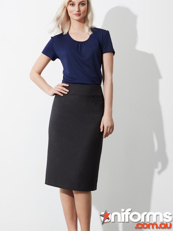 Biz Collection Womens Classic Below Knee Skirt (BS29323) - Navy skirt, combining style and comfort for everyday wear.