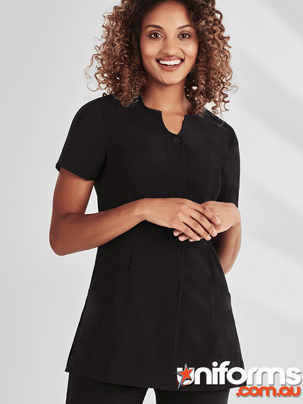 Soft, stretchy black scrub top from Biz Collection, Women's Eden Tunic H133LS, designed for comfort and flexibility.