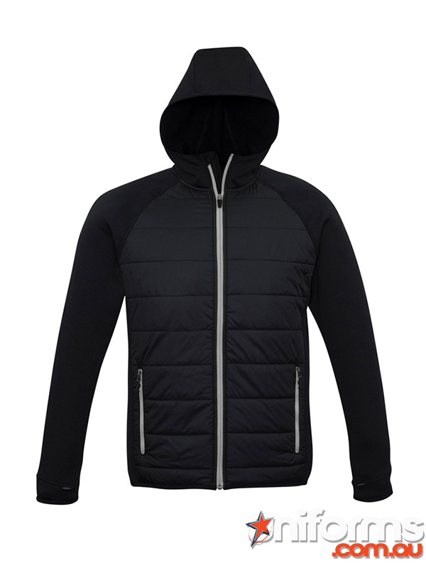 Biz Collection J515M men's black jacket with hood, designed for comfort and versatility in various weather conditions.