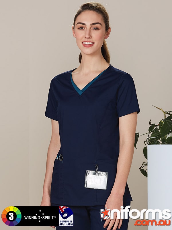 Winning Spirit V-Neck Contrast Trim Scrub Top (M7660) - Durable and easy to care for, suitable for busy healthcare environments.