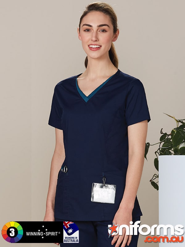 M7660 LADIES V NECK CONTRAST TRIM SCRUB TOP  1589339629 234