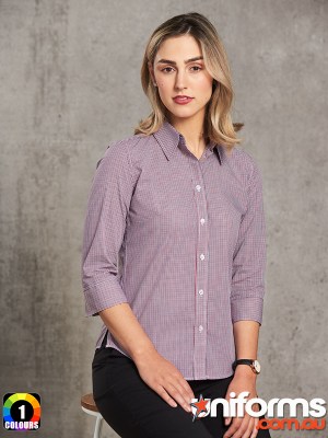 Winning Spirit Ladies’ Two Tone Mini Gingham 3/4 Sleeve Shirt (M8340Q) 
