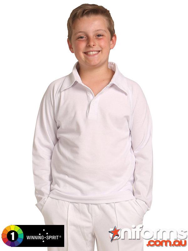 Winning Spirit Kids TrueDry Long Sleeve Cricket Polo - SKU: PS29KL
