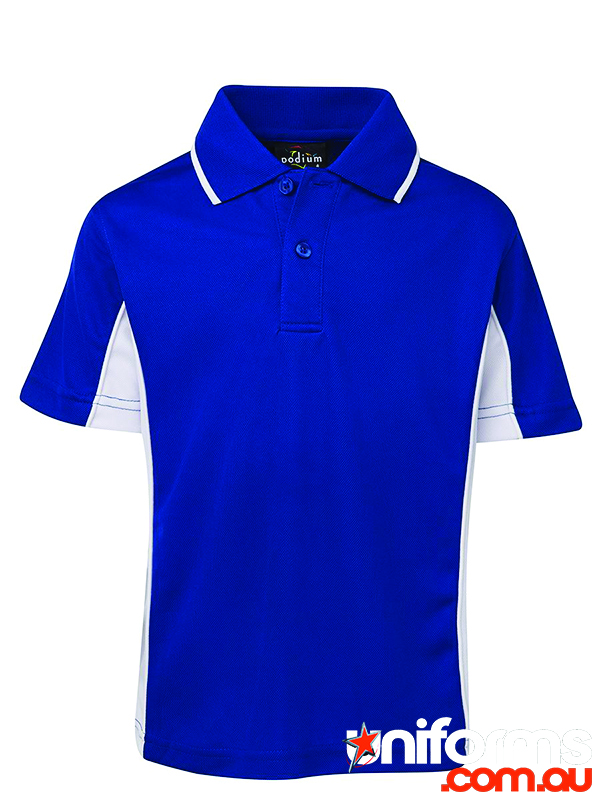 Showcasing the JB's Podium Kids Contrast Polo 7PP3 in Royal White.