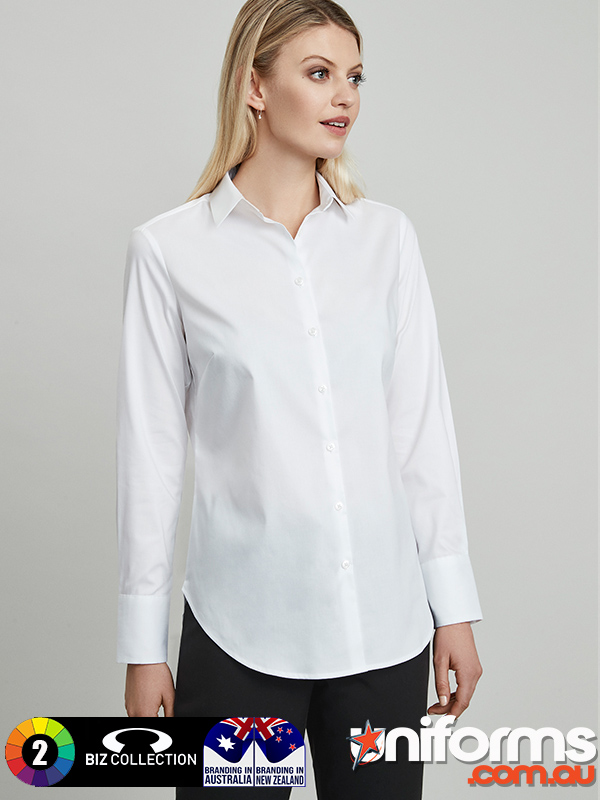 Biz Collection Camden Cotton Rich Ladies LS Shirt (S016LL) - Worn look showcasing the shirt's versatility and style.