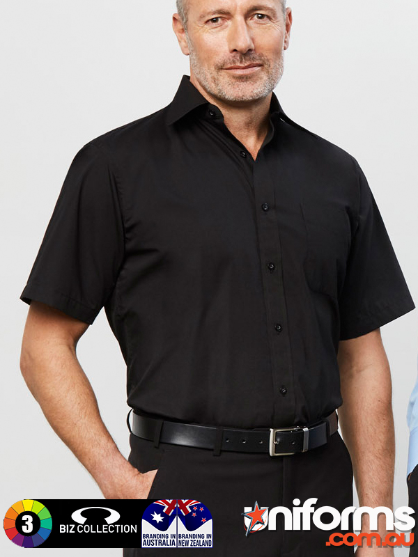 Stylish Base Business S/S Shirt in Black, featuring a practical left chest pocket, perfect for professional settings and everyday wear.