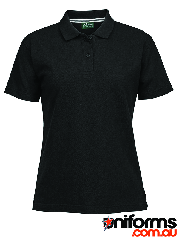 Showcasing The JBs Ladies Colours of Cotton Pique Polo Code 2MP1 in Black.