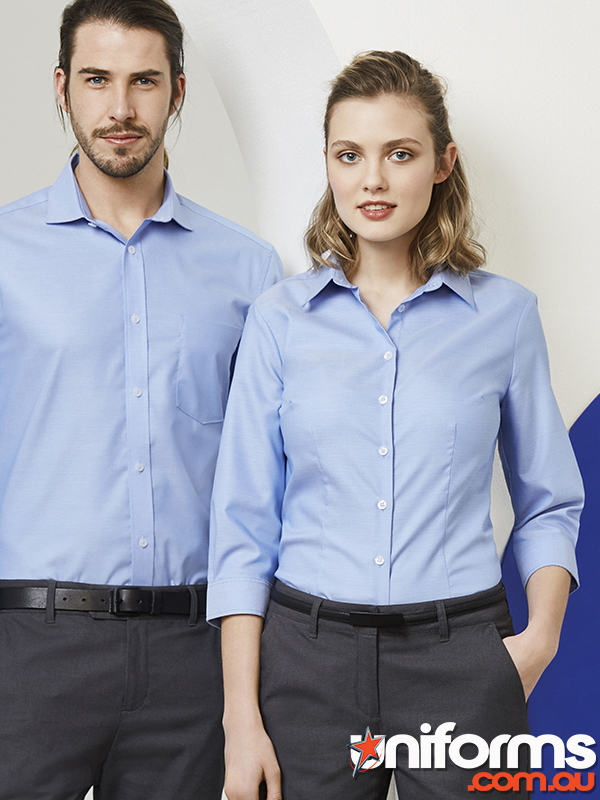 Biz Collection Ladies Regent Cotton 3Qtr Shirt (S912LT) - Back view in blue, designed for comfort and style in the workplace.
