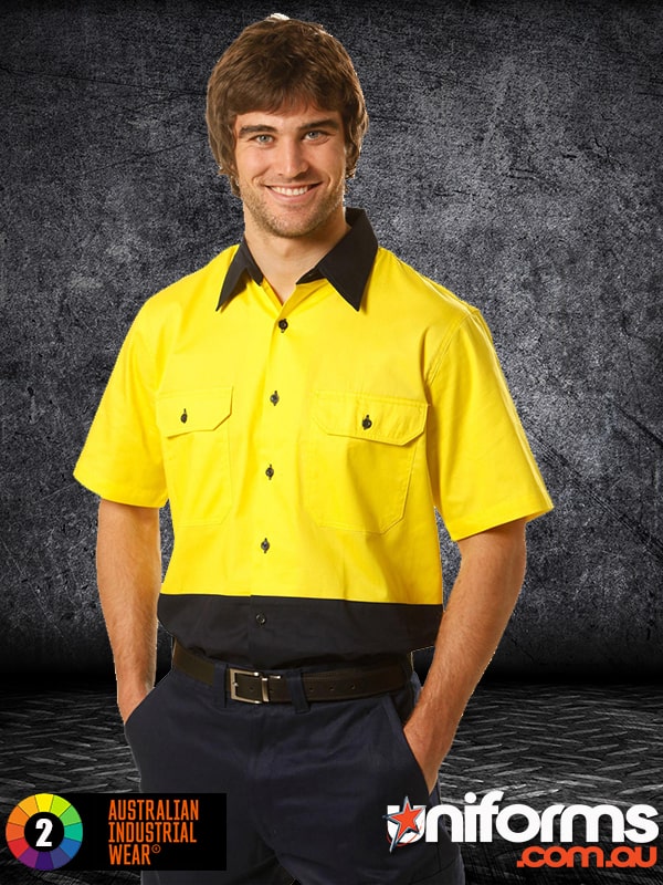 Winning Spirit AIW HiVis Cool-Breeze S/S Cotton Work Shirt (SW57). Size chart for perfect fit and comfort.
