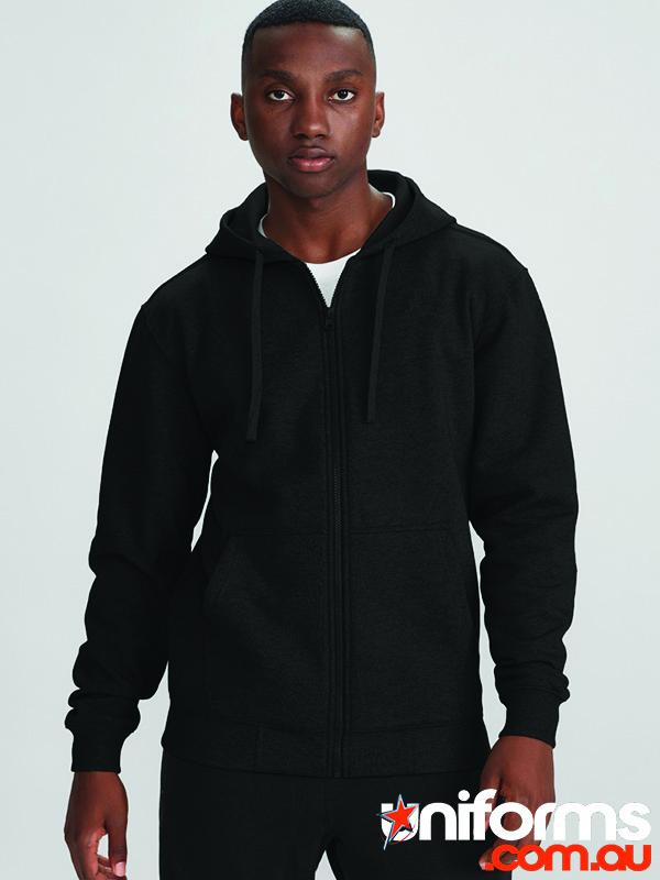 A black man wearing a SW762M Biz Collection Crew Zip Hoodie paired with sweatpants, representing a relaxed and trendy outfit.