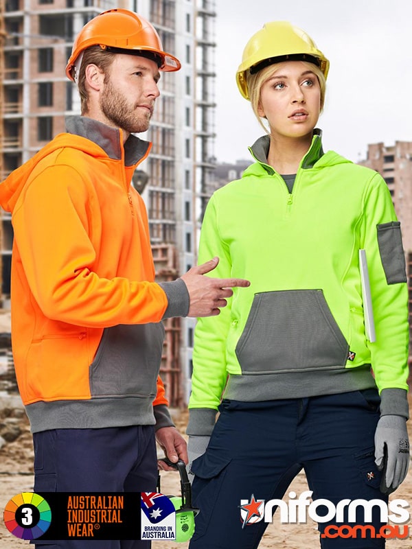 Winning Spirit HiVis Qtr Zip Premium Fleece Hoodie (SW78) - Back view showcasing the high-visibility features. Essential for safety in the workplace.