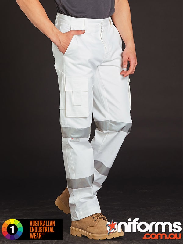 WP18HV Mens White Safety Pants With Biomotion Tape Configuration Front  1588917939 832
