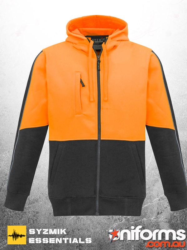 Syzmik Unisex Hi Vis Full Zip Hoodie ZT485 in Orange