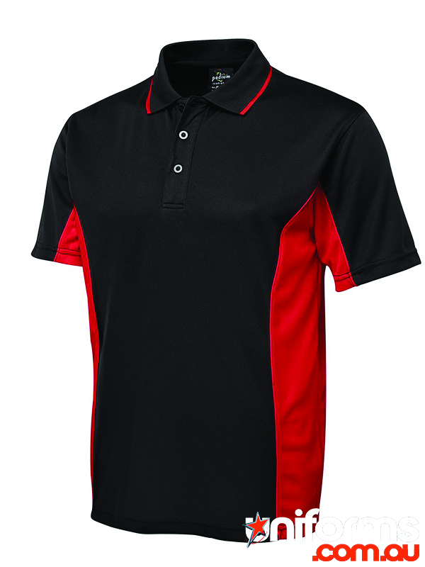 Showcasing the JB's Podium Contrast Polo 7PP in Black Red.