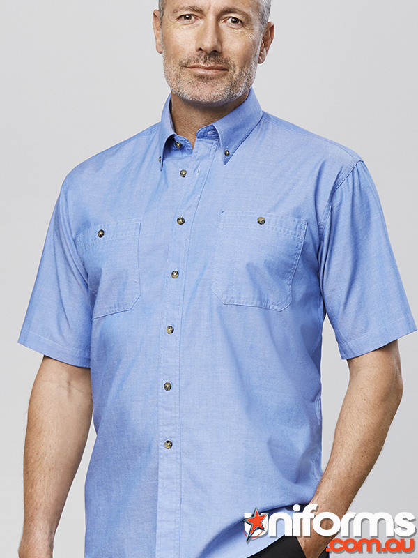 Stylish Chambray Short Sleeve Shirt for Men - Perfect for Work and Casual Wear